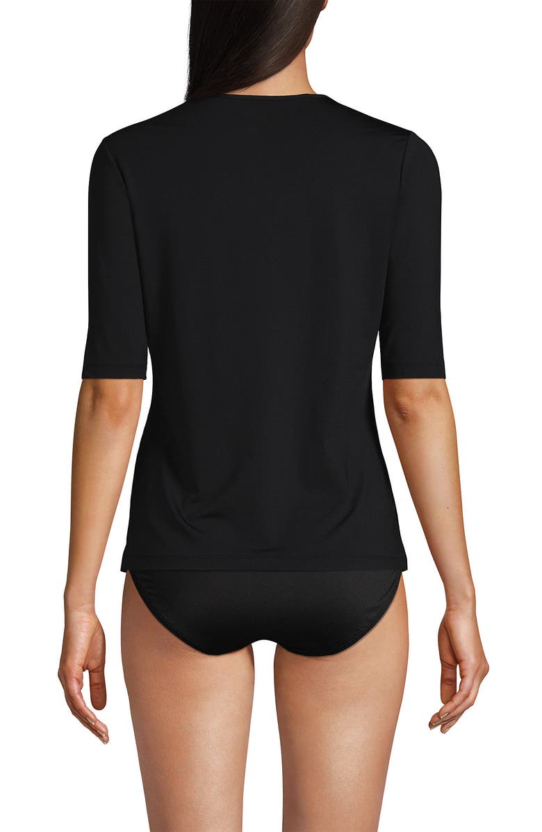 Lands' End Elbow Sleeve Relaxed UPF 50 Rash Guard, Alternate, color, Black