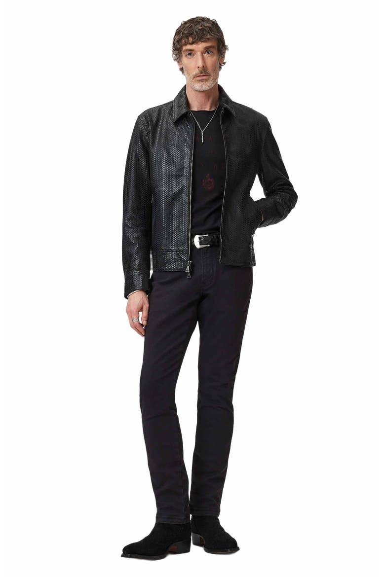 Benjamin Embossed Leather Jacket, Alternate, color, BLACK