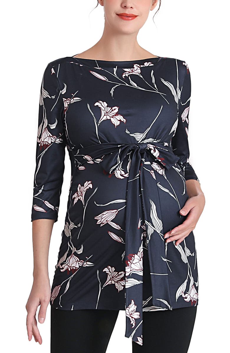 Kimi & Kai Aaira Boat Neck Maternity Top, Main, color, Navy