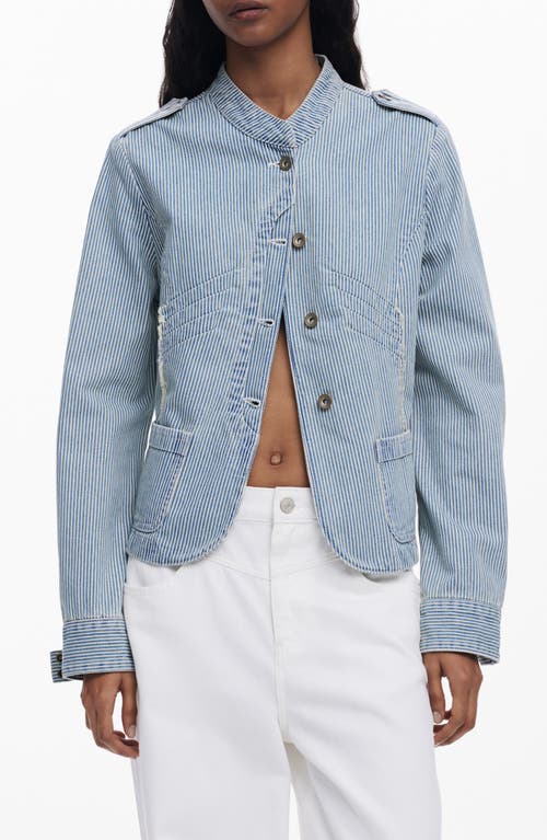 Shop Desigual Stripe Cotton Blend Denim Jacket In Light Blue