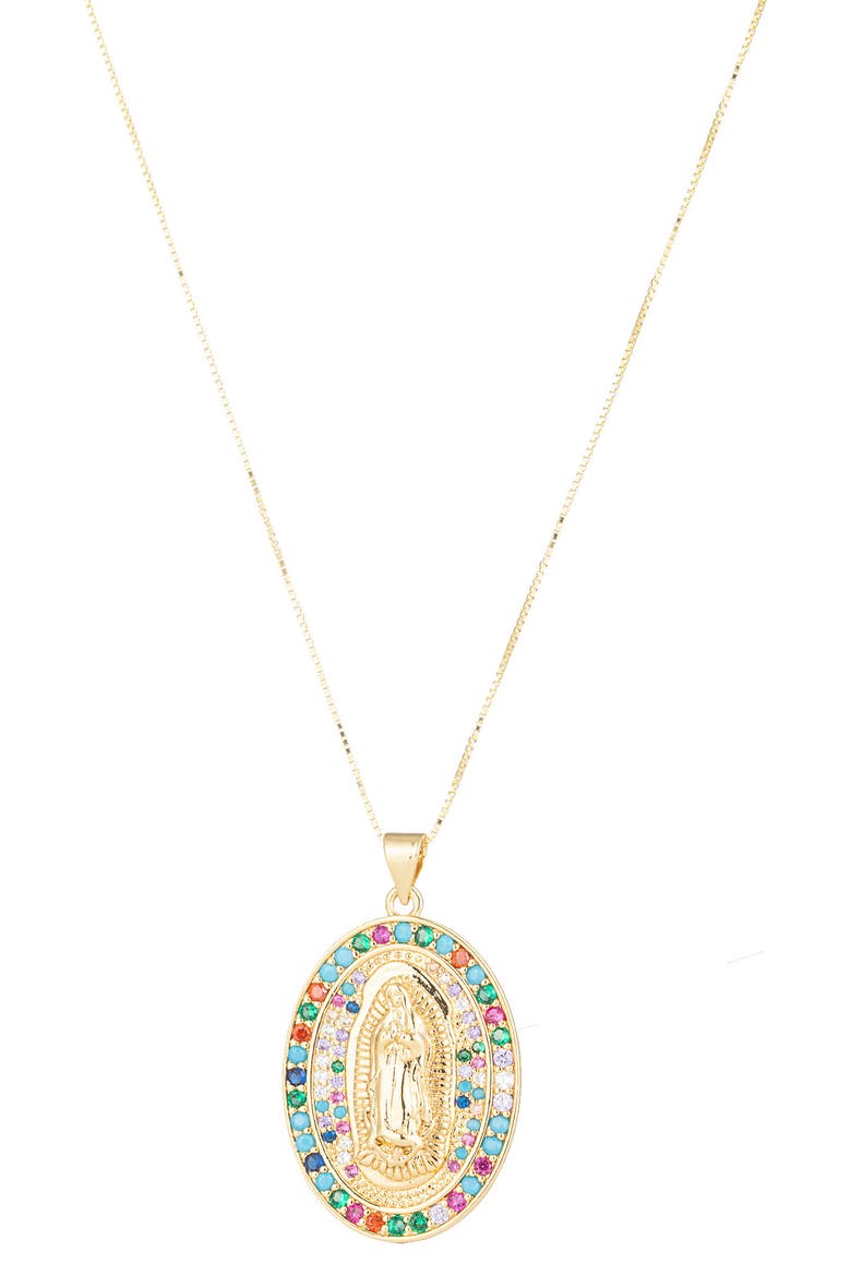 Gold Plate Colorful CZ Virgin Mary Pendant Necklace, Main, color, GOLD