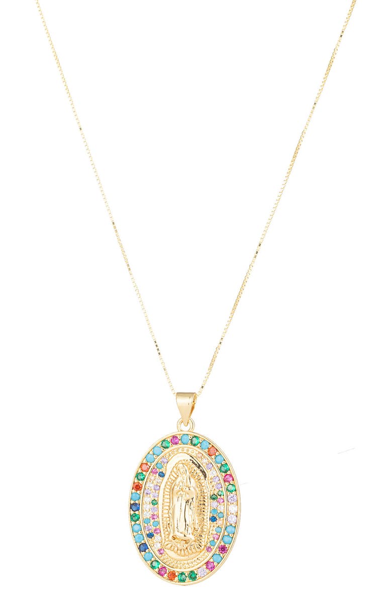 EYE CANDY LOS ANGELES Gold Plate Colorful CZ Virgin Mary Pendant Necklace, Main, color, Gold