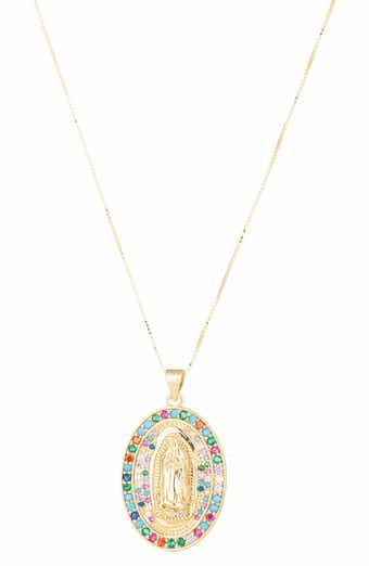 EYE CANDY LOS ANGELES Gold Plate Colorful CZ Virgin Mary Pendant Necklace