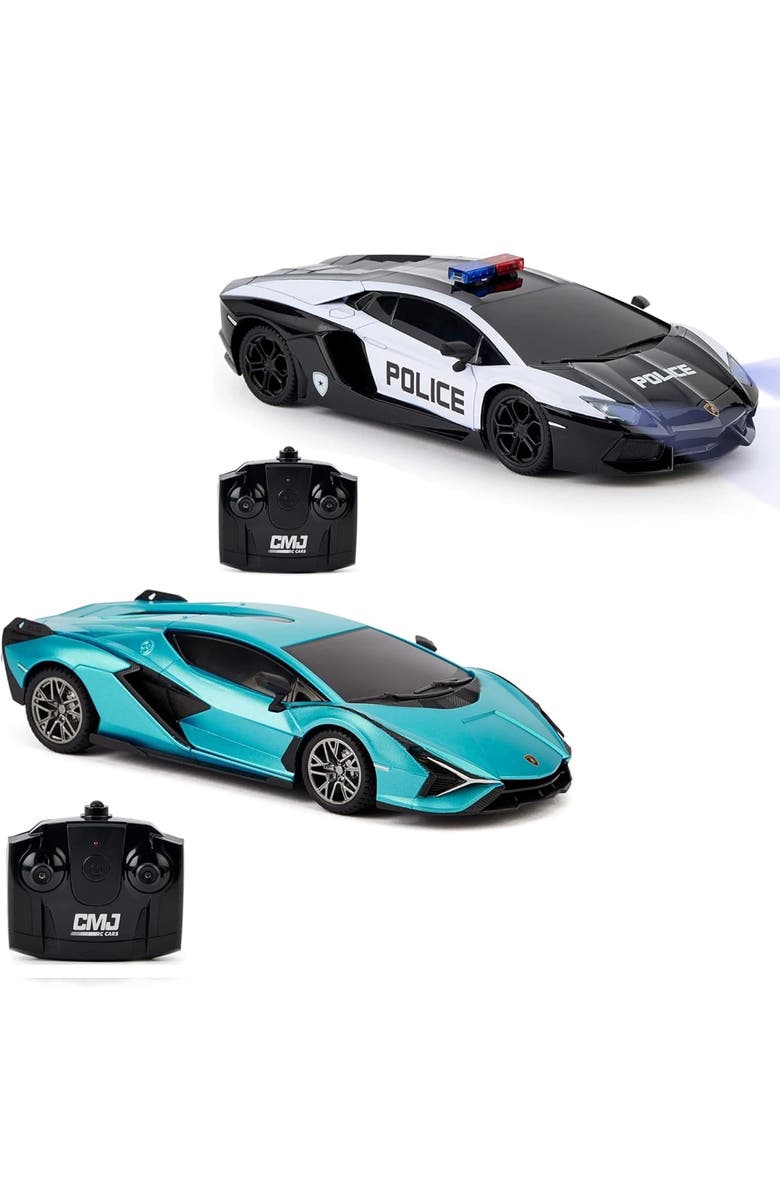 CMJ RC Cars Lamborghini Twin Pack Sian and Aventador Police Remote Controlled Cars, Main, color, Multicolored
