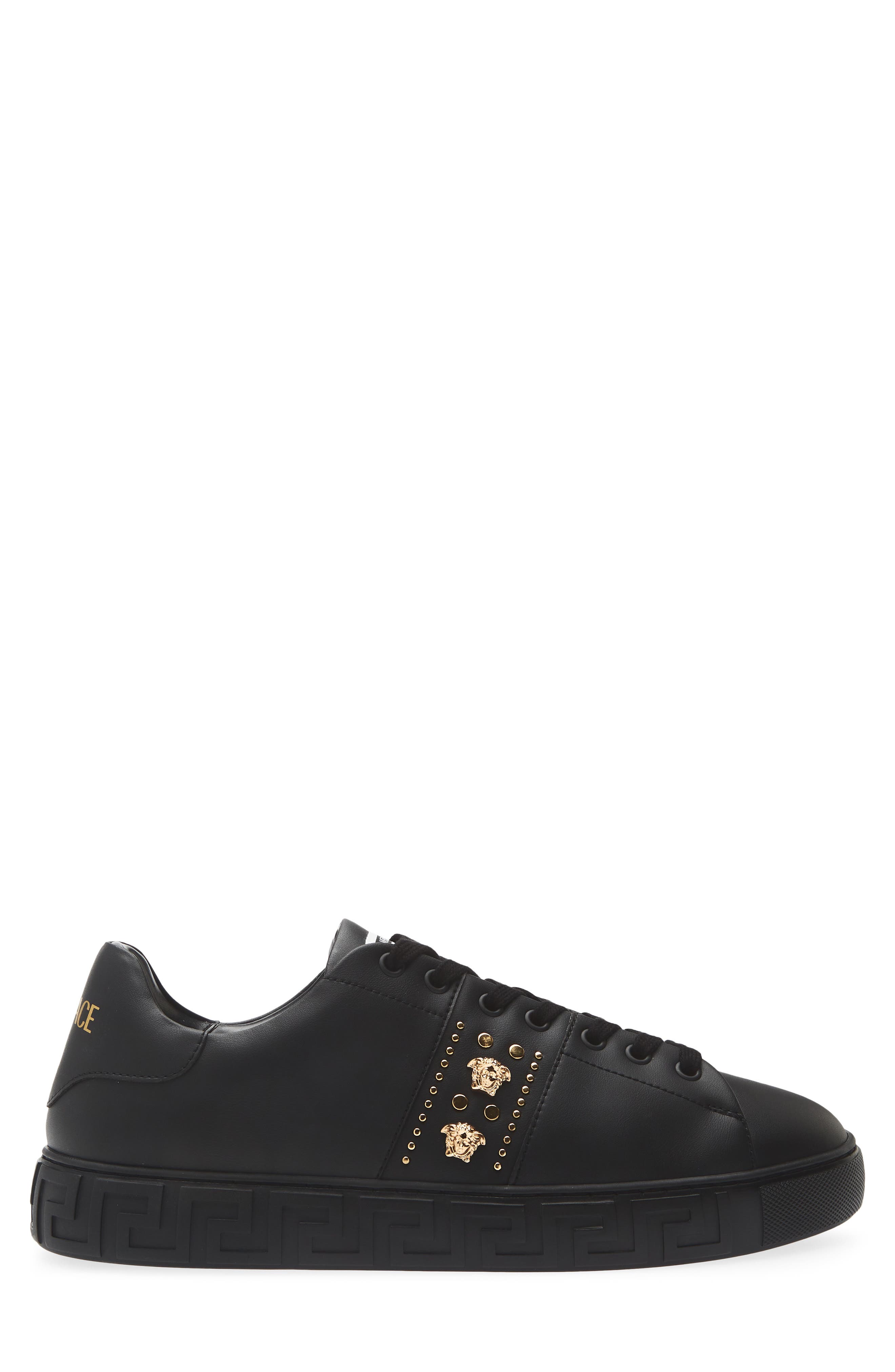 Studded Greca Sneaker, Alternate, color, BLACK-VERSACE GOLD