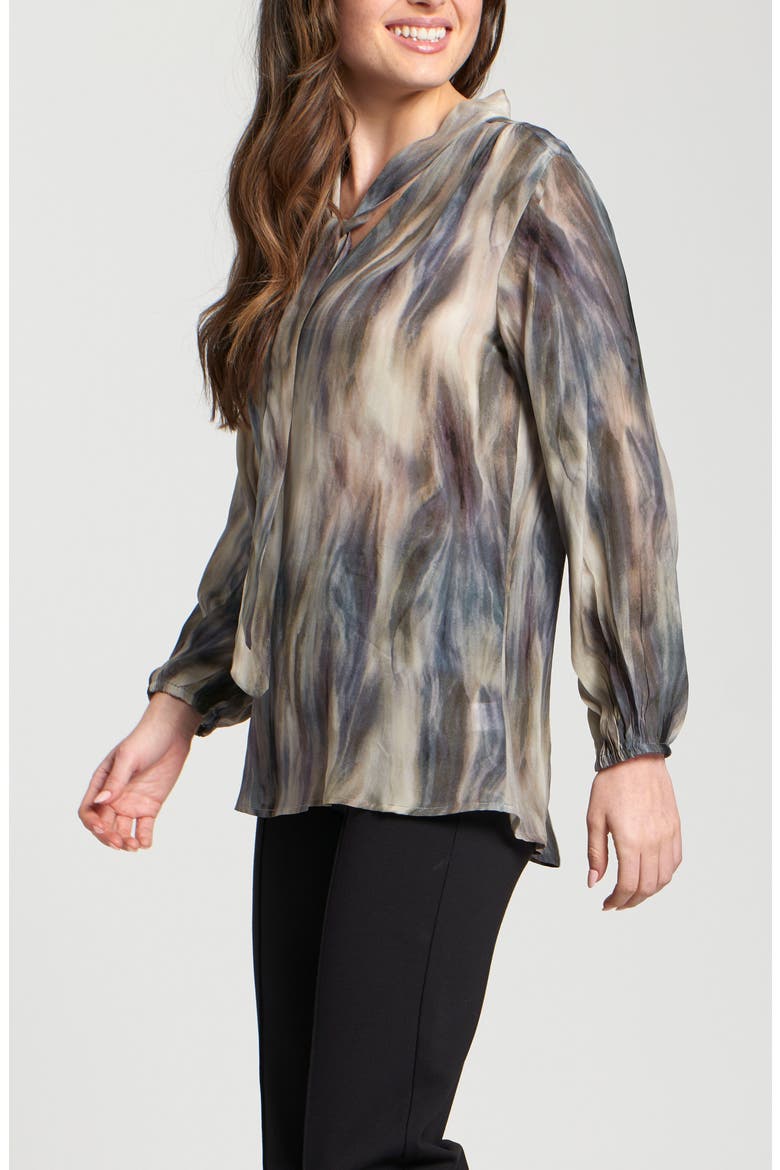Print Tassel Tie Neck Top, Alternate, color, BROWN MULTI
