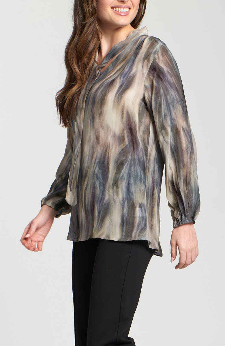 APNY Print Tassel Tie Neck Top, Alternate, color, Brown Multi