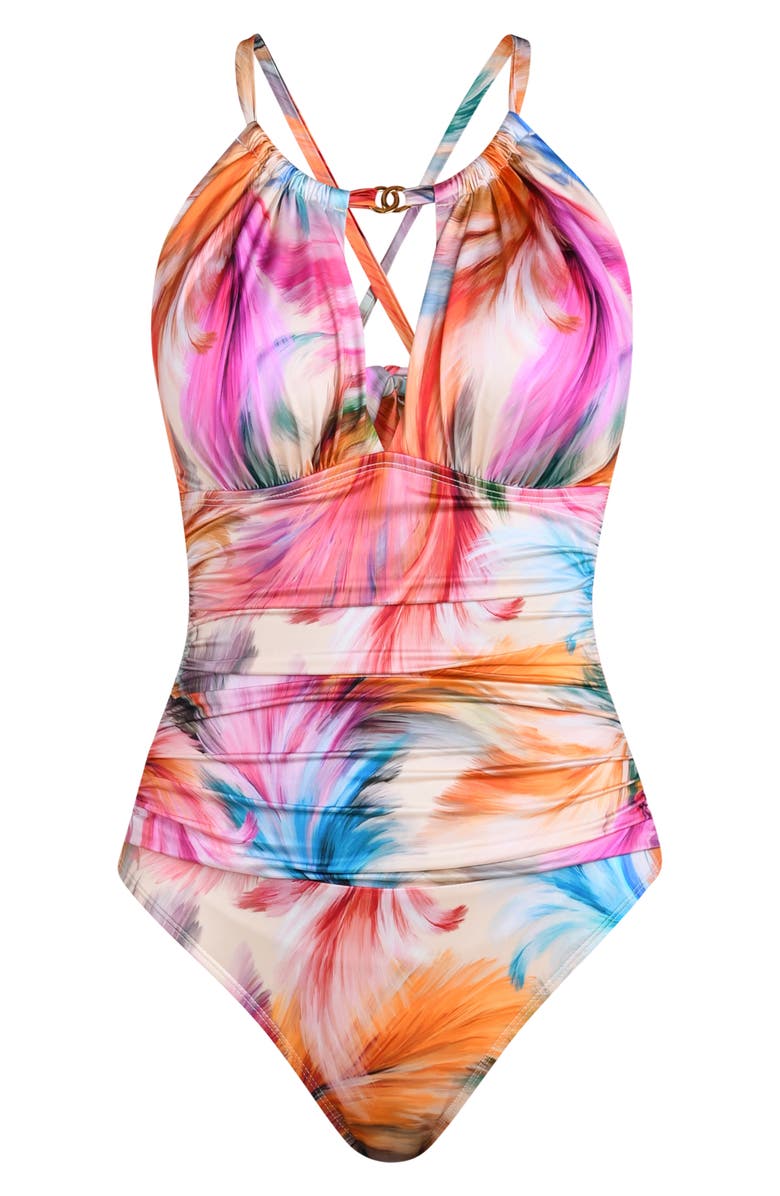 La Blanca Feathered Impression One-Piece Swimsuit, Alternate, color, Pink Multi