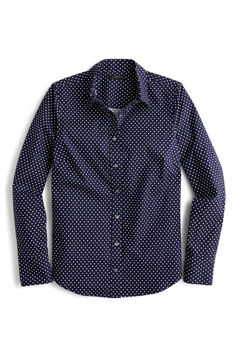 Polka Dot Slim Stretch Perfect Shirt, Alternate, color, NAVY WHITE