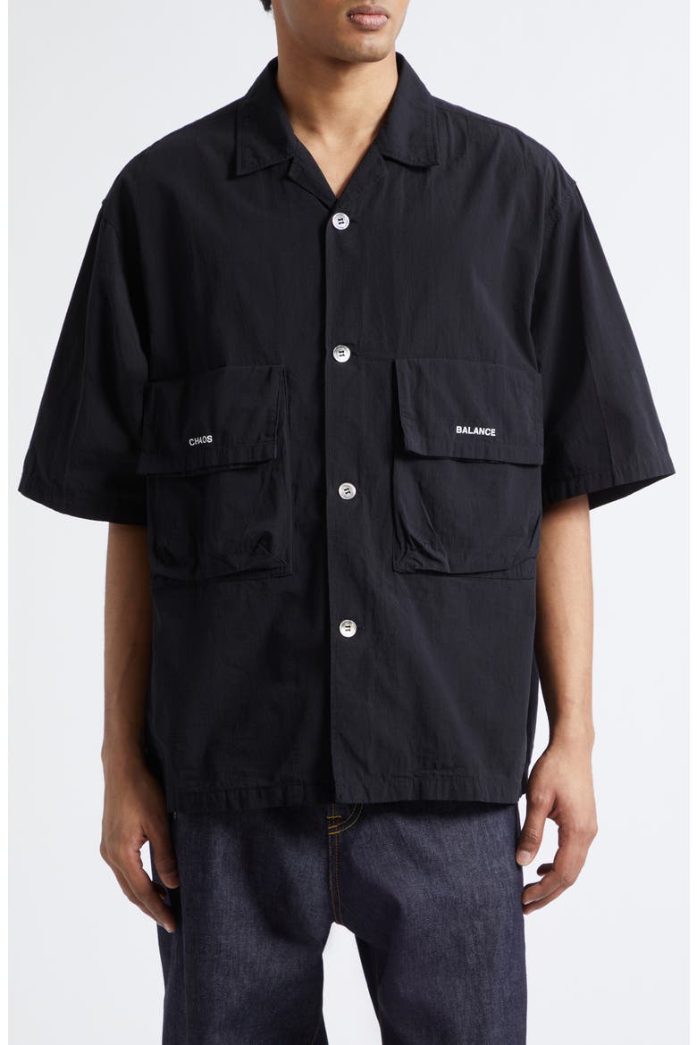 Oversize Cotton Utility Shirt, Main, color, BLACK