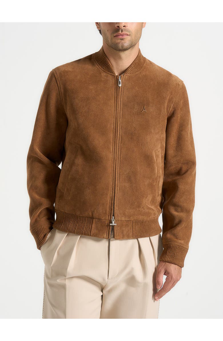 Manière De Voir Arsene Suede Bomber Jacket, Main, color, Fawn