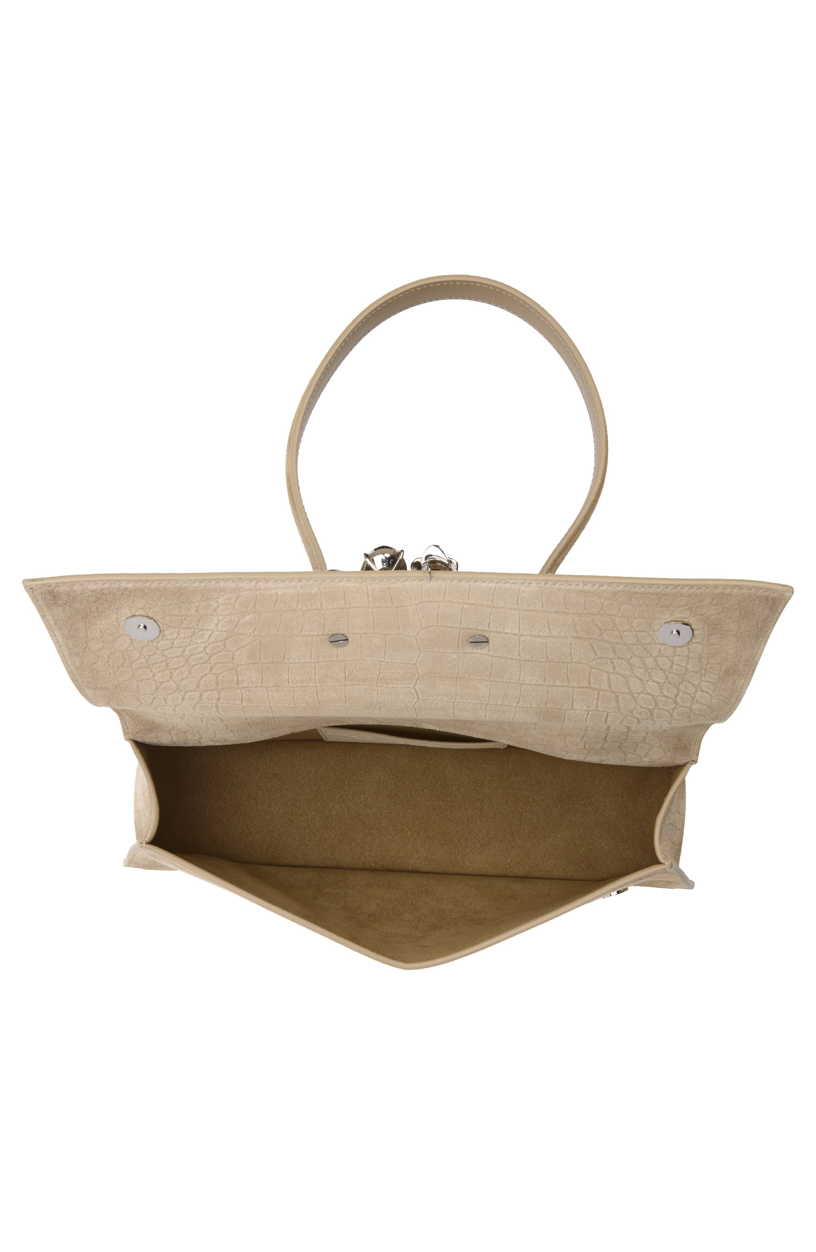 Jeweled Croc Embossed Suede Top Handle Bag, Alternate, color, ZINC