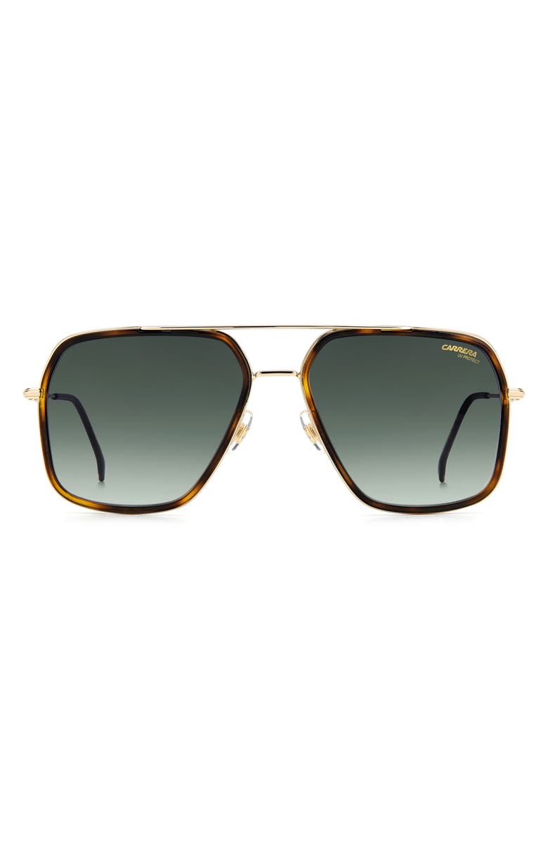 Carrera Eyewear 59mm Gradient Rectangle Aviator Sunglasses, Main, color, Havana Gold / Green