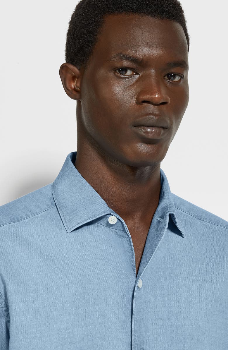 ZEGNA Bleached Button-Up Denim Shirt, Alternate, color, Br Blu Sld