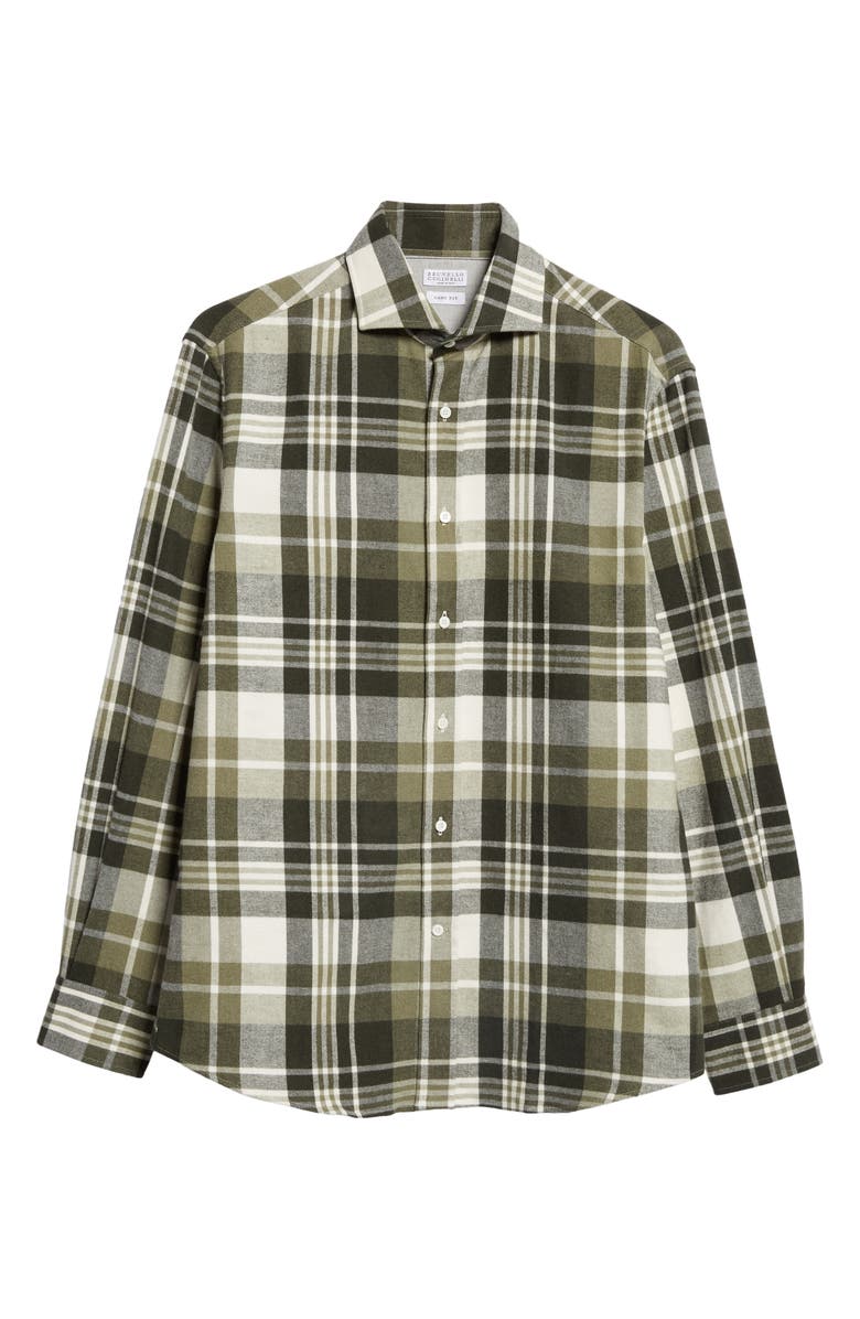 Brunello Cucinelli Easy Fit Plaid Cotton Flannel Button-Up Shirt, Alternate, color, 