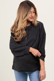PinkBlush Oversized Ribbed Knit Henley Sweater
