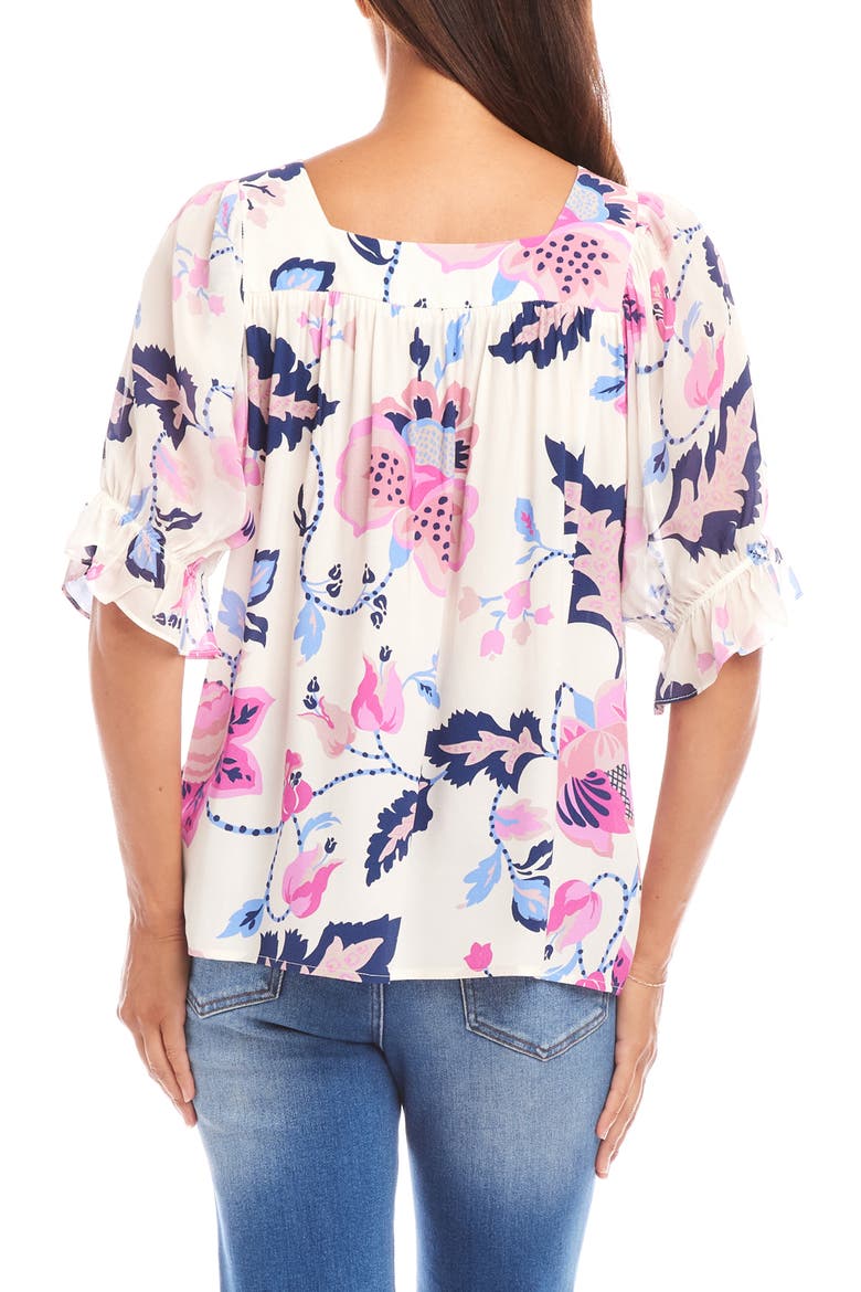 Print Ruffle Cuff Square Neck Top, Alternate, color, IVORY PRINT
