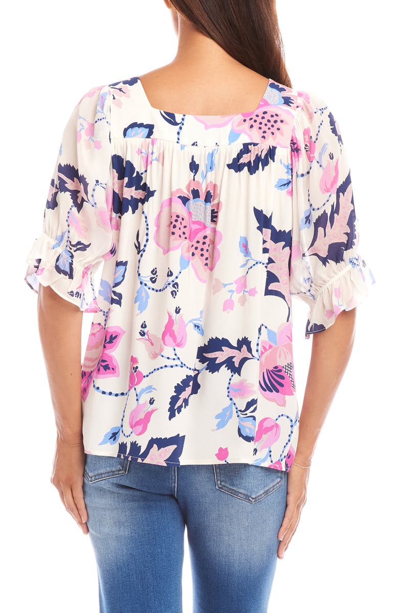 Karen Kane Print Ruffle Cuff Square Neck Top, Alternate, color,