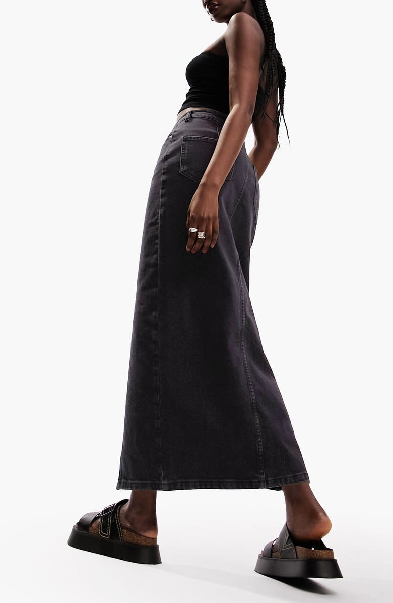 ASOS DESIGN Denim Midi Skirt, Alternate, color, Black