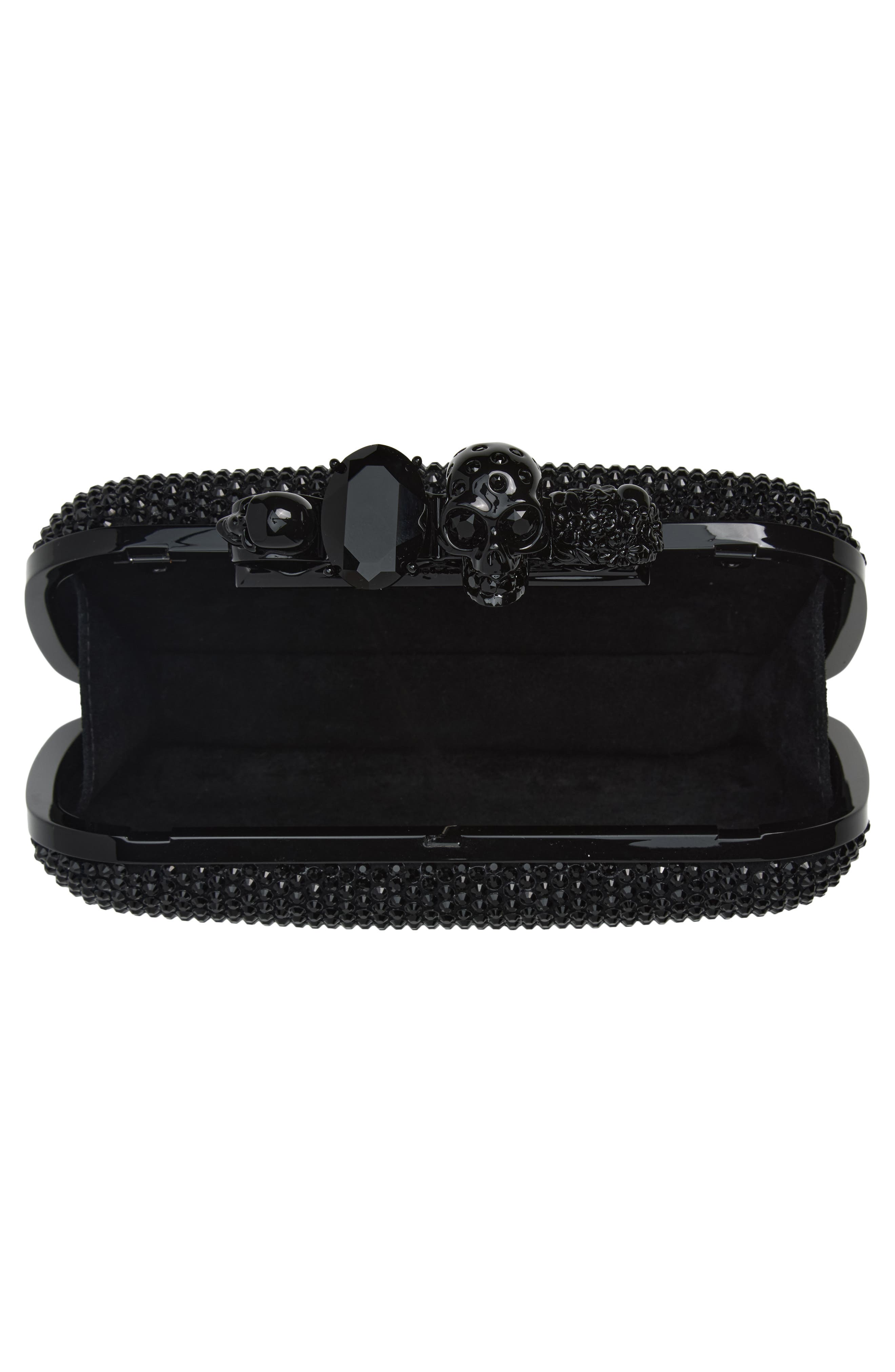 Crystal Embellished Leather Knuckle Clutch, Alternate, color, BLACK