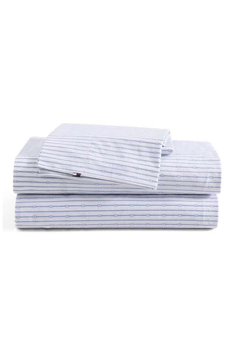 Monogram Stripe Cotton Percale Sheet Set, Main, color, LT-PASTEL BLUE
