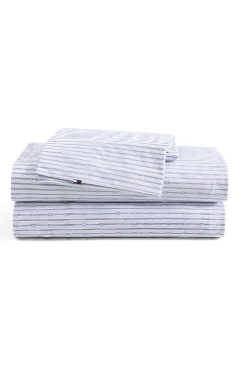 Monogram Stripe Cotton Percale Sheet Set