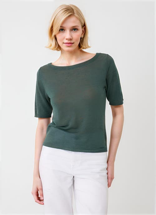 Majestic Filatures Linen Knit Elbow Sleeve Boatneck Shirt