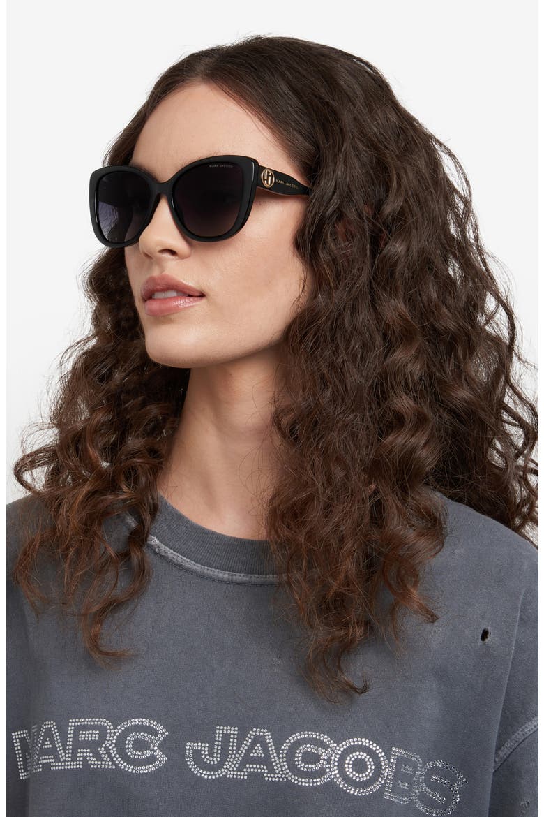 55mm Gradient Cat Eye Sunglasses, Alternate, color, BLACK/ DARK GREY