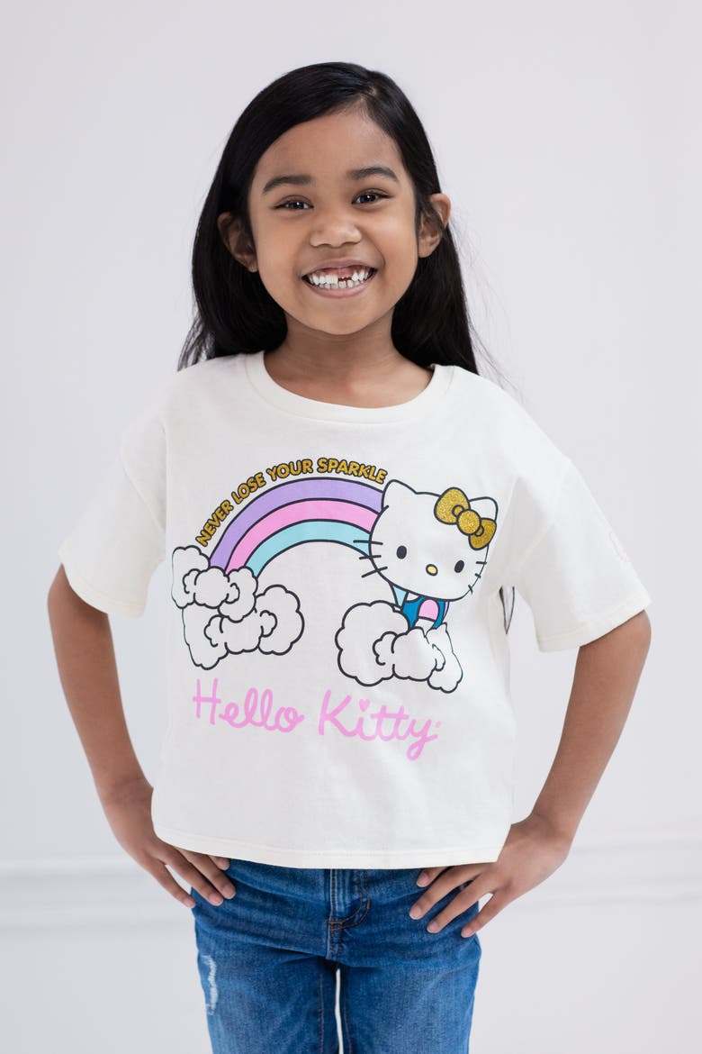 Glitter Short Sleeve T-Shirt, Alternate, color, Vanilla Hello Kitty