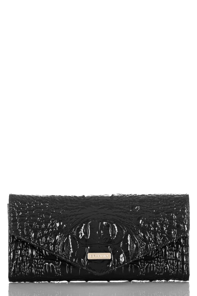 Veronica Melbourne Croc Embossed Leather Envelope Wallet, Main, color, BLACK PEBBLED