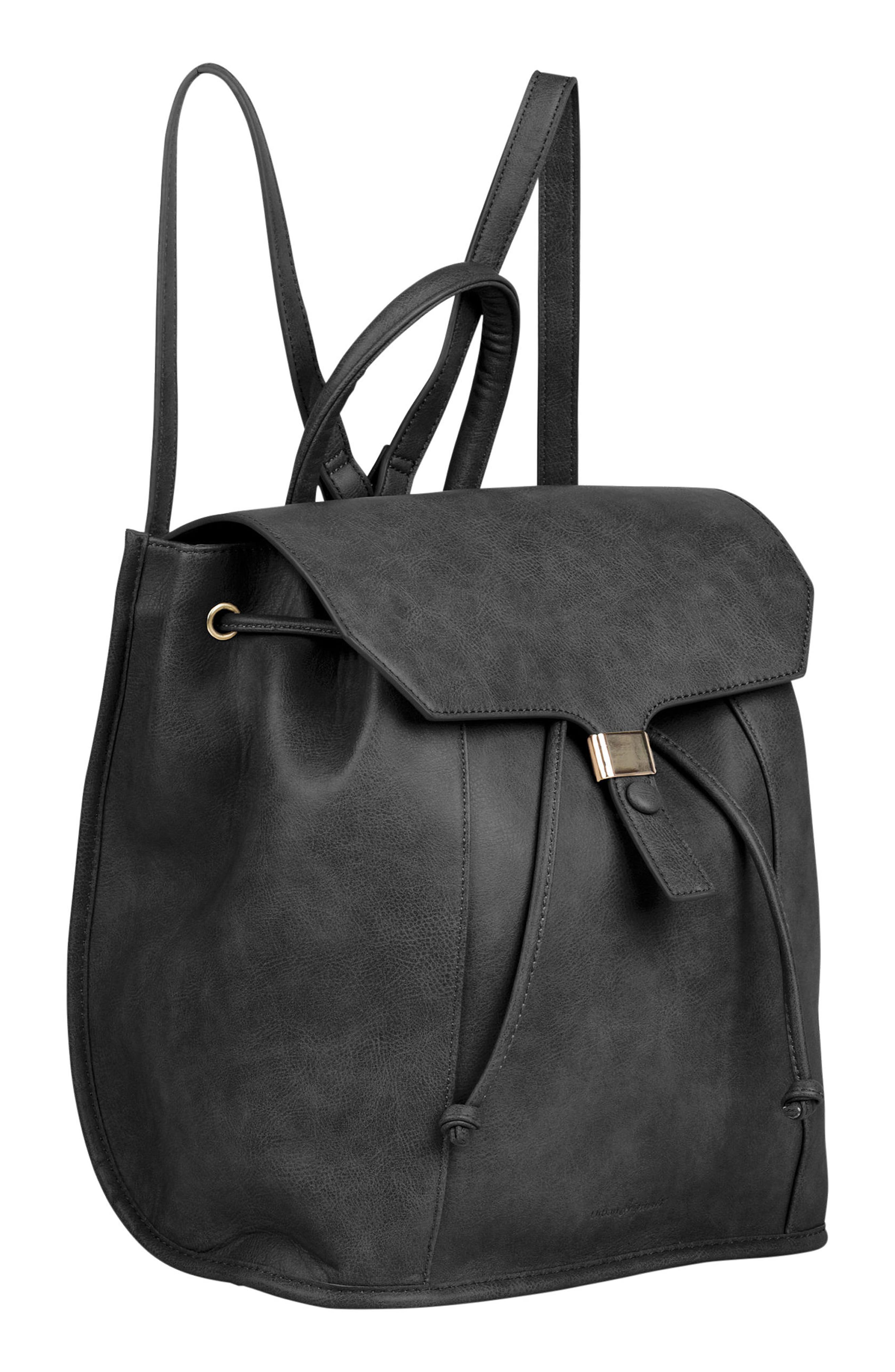 Foxy Vegan Leather Flap Backpack, Alternate, color, BLACK