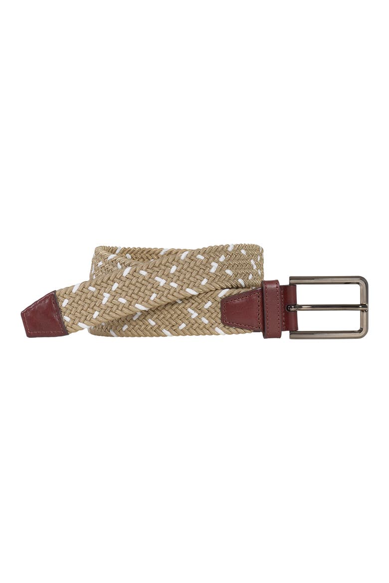 Woven Stretch Knit Belt, Main, color, KHAKI/ WHITE
