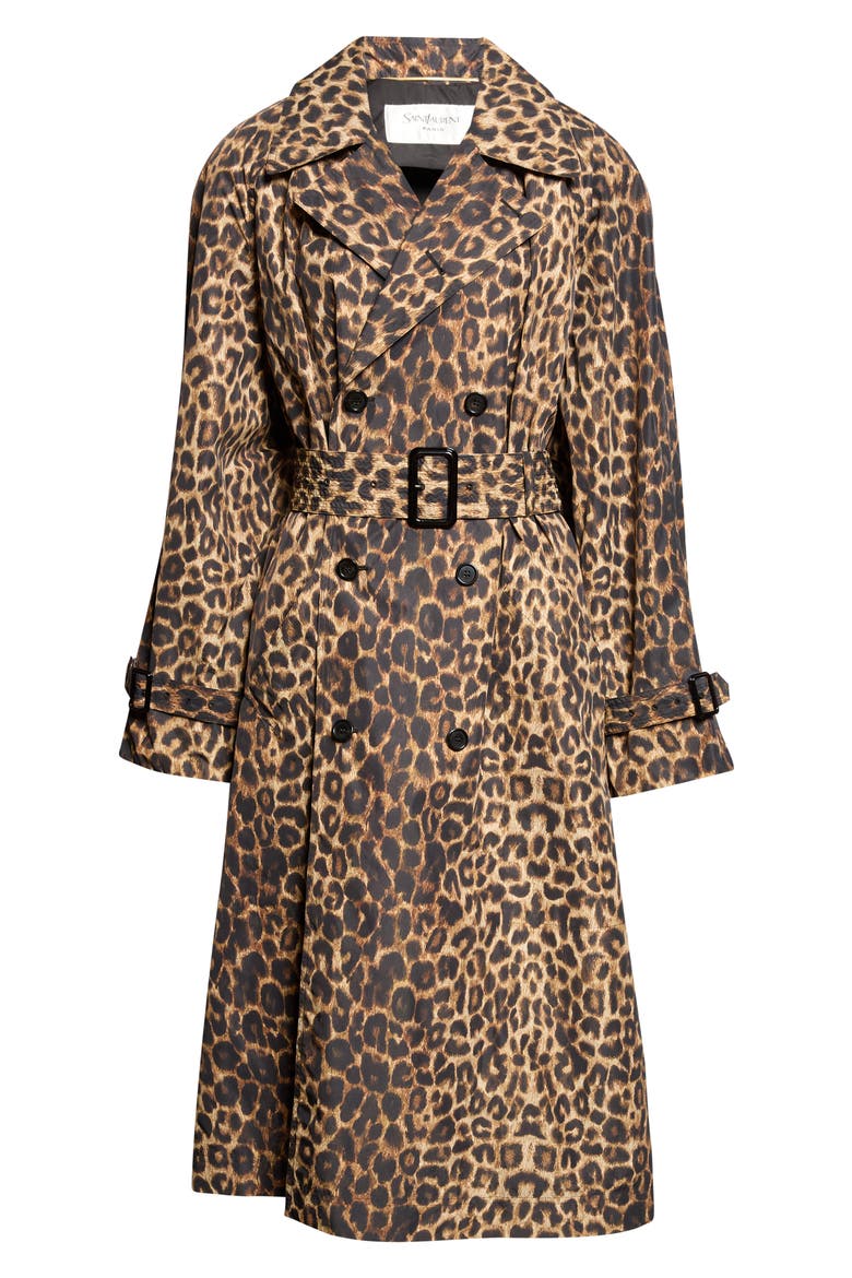 Leopard Print Nylon Trench Coat, Main, color, LEOPARD