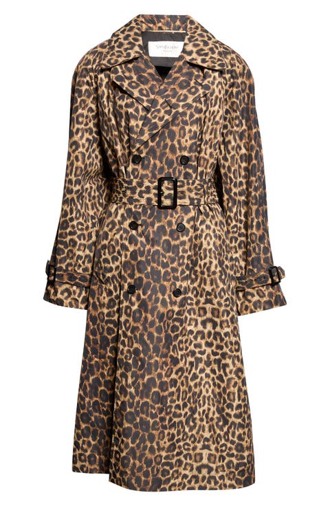 Leopard Print Nylon Trench Coat