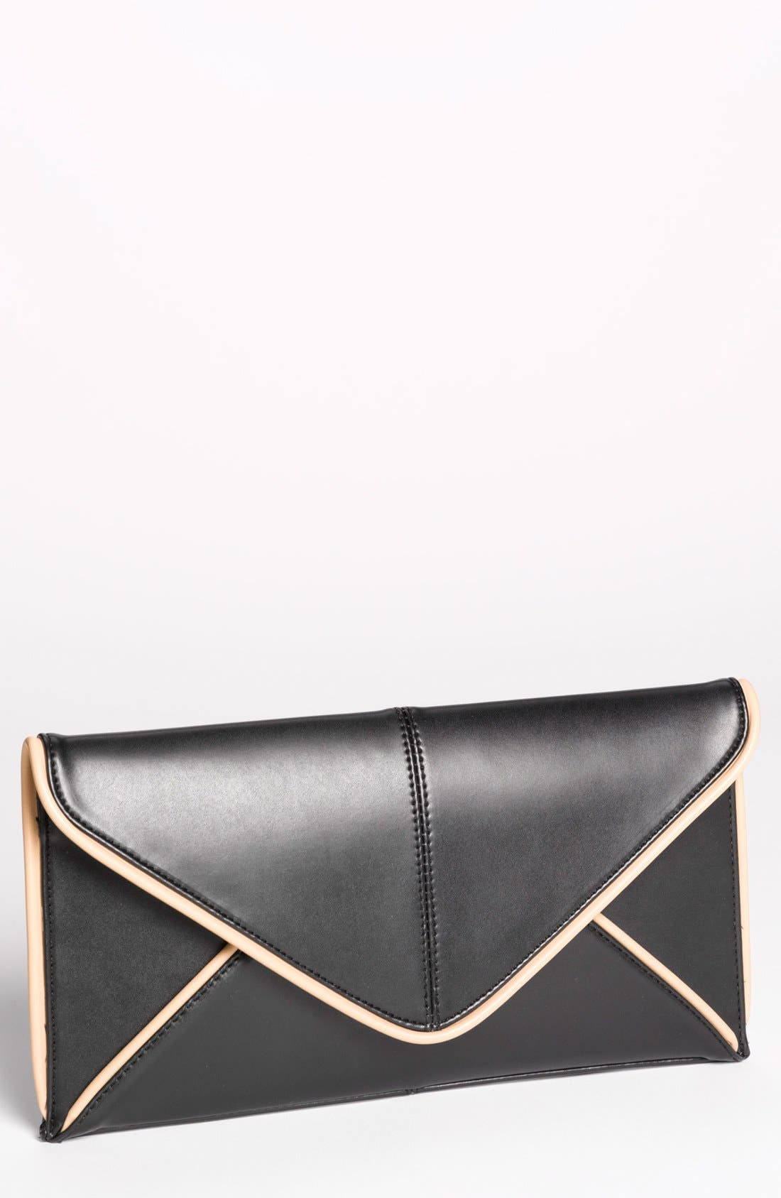 Faux Leather Envelope Clutch, Main, color, BLACK/ NUDE