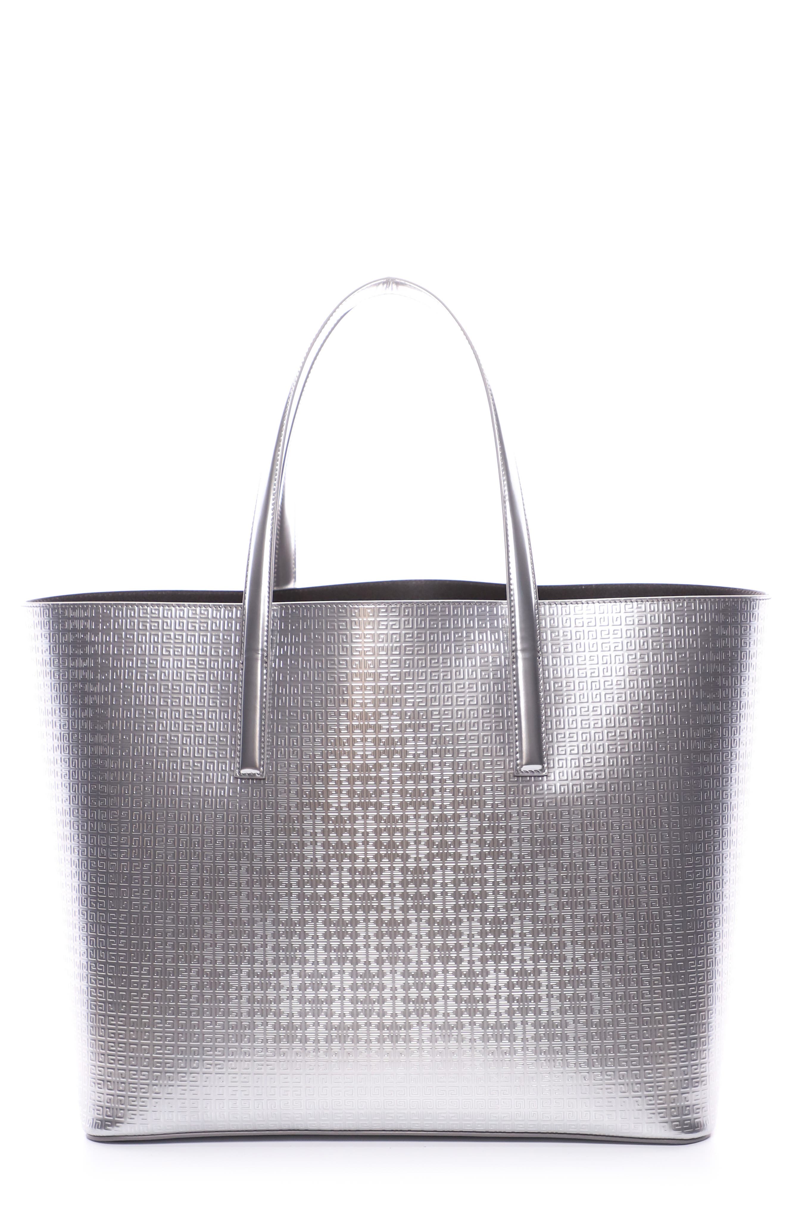 Givency 4G Embossed Calfskin Tote, Main, color, SILVERY