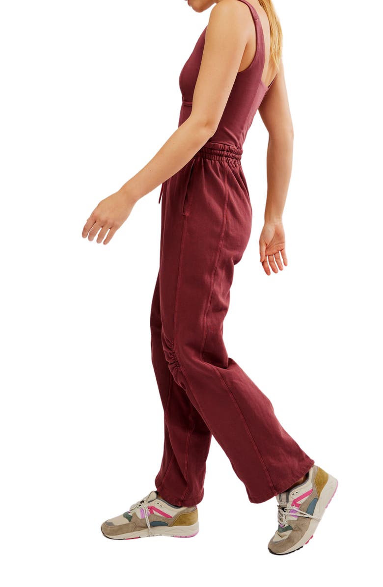 Free People FP Movement Inbound Stretch Cotton Jumpsuit, Alternate, color, Crimson