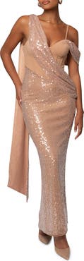 JLUXLABEL Amani Sequin Drape Sleeveless Gown