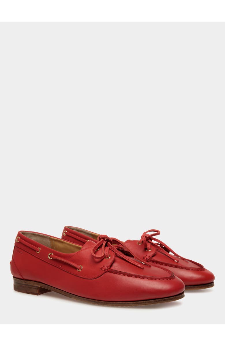 Bally Plume Moccasin in Leather Lined with Sheepskin, Alternate, color, Red