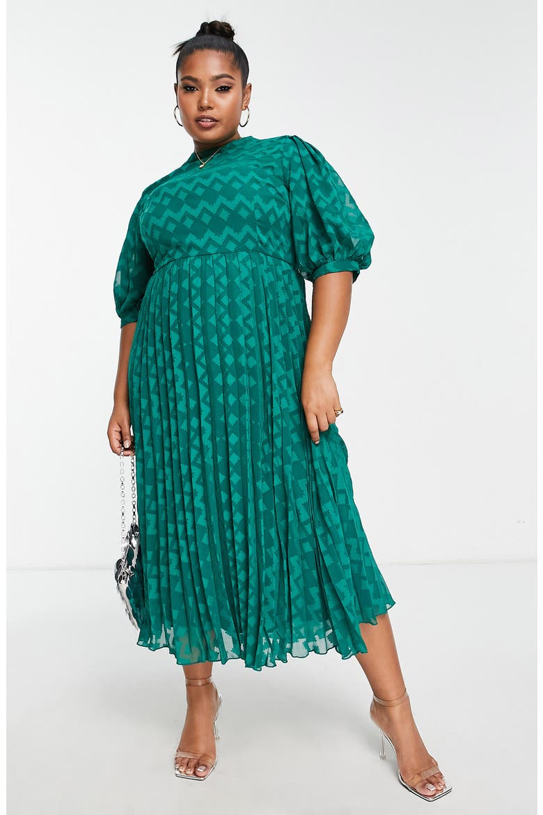 Curve Chevron Dobby Midi Dress, Main, color, DARK GREEN