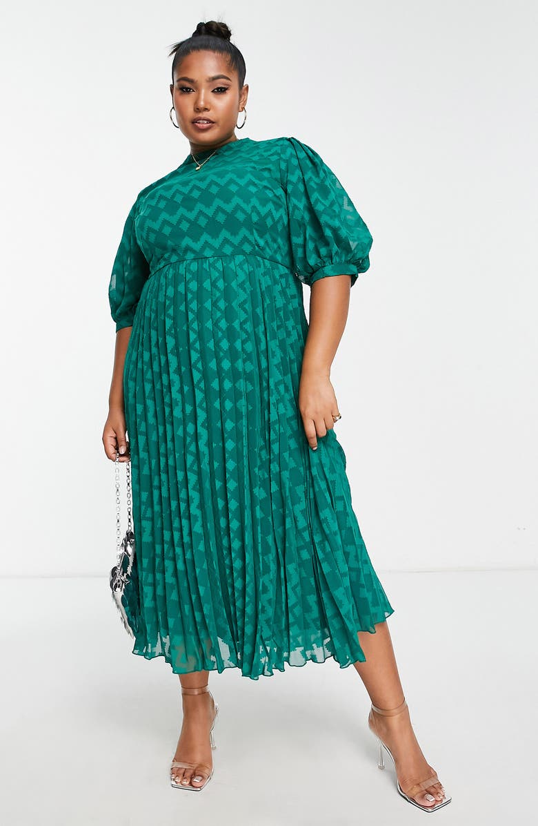 ASOS DESIGN Curve Chevron Dobby Midi Dress, Main, color, 