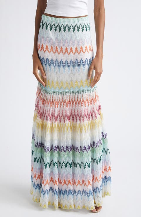 Tiered Raschel Metallic Zigzag Maxi Skirt
