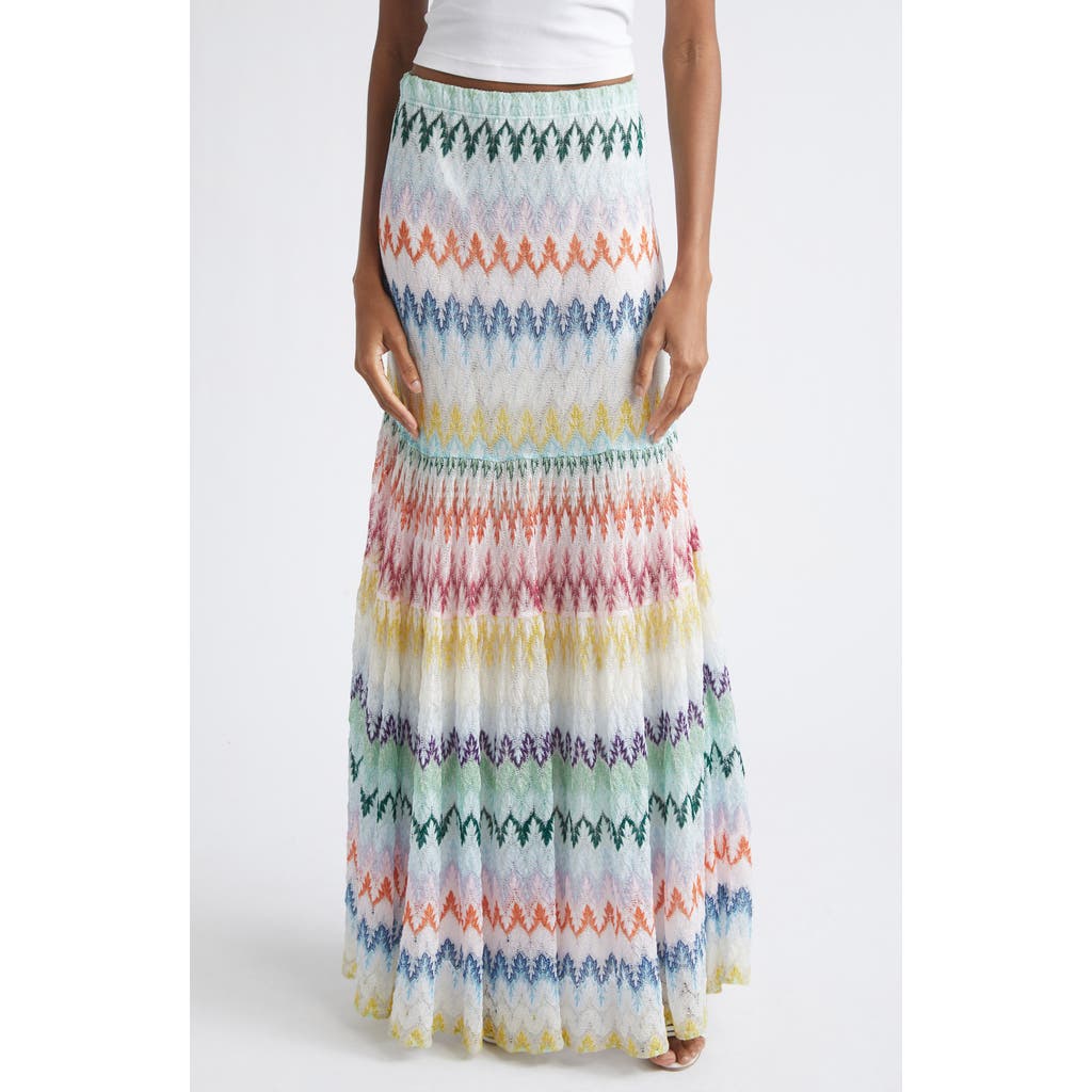 Missoni Tiered Raschel Metallic Zigzag Maxi Skirt in Multicolor On White Base at Nordstrom, Size 38