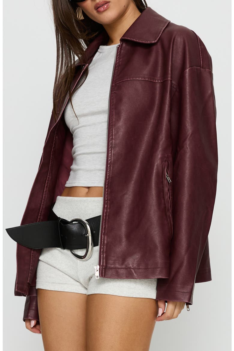 Napolean Faux Leather Jacket, Alternate, color, BURGUNDY