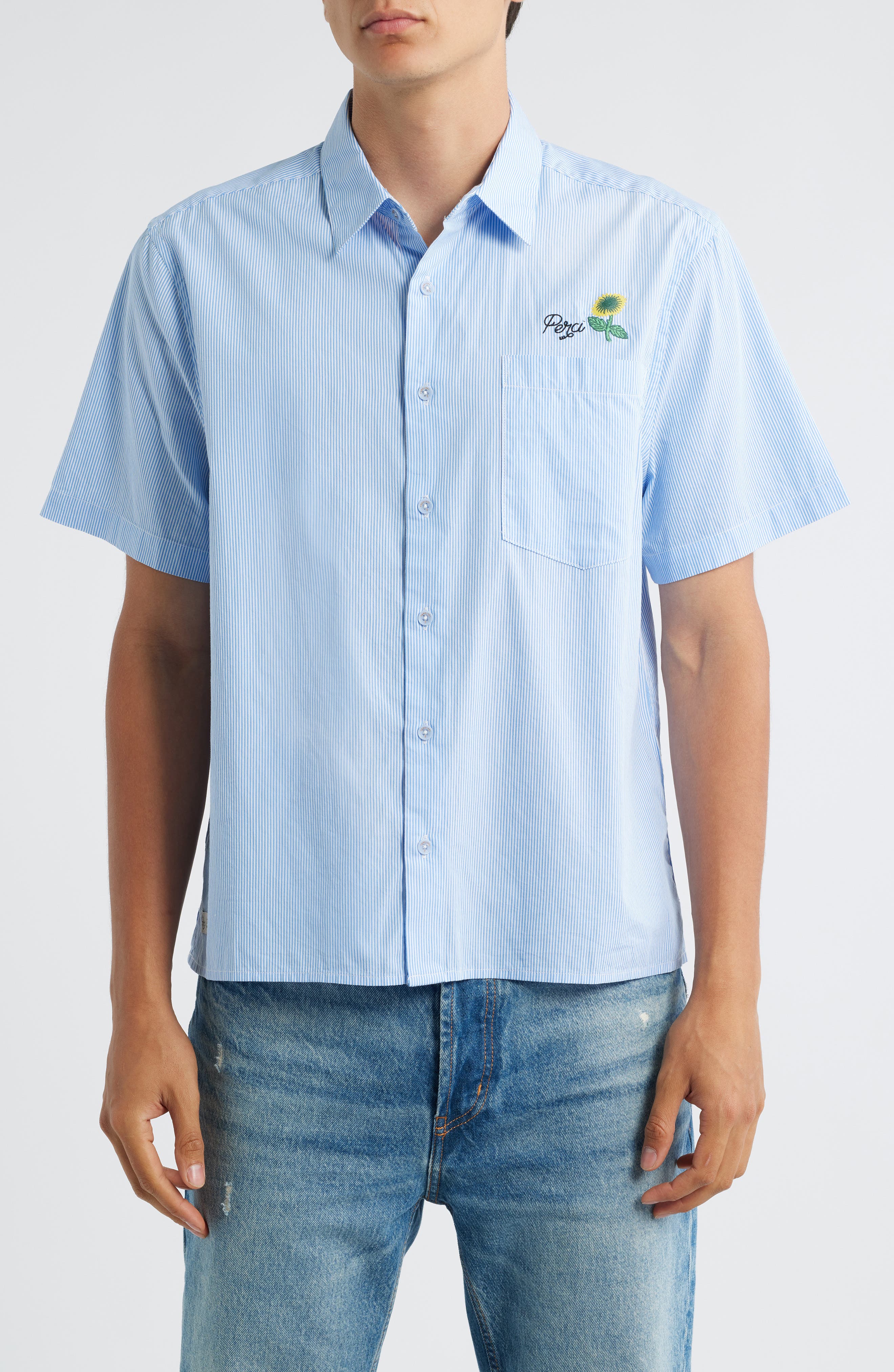 Percival Sunflower Stripe Cotton Button-Up Shirt