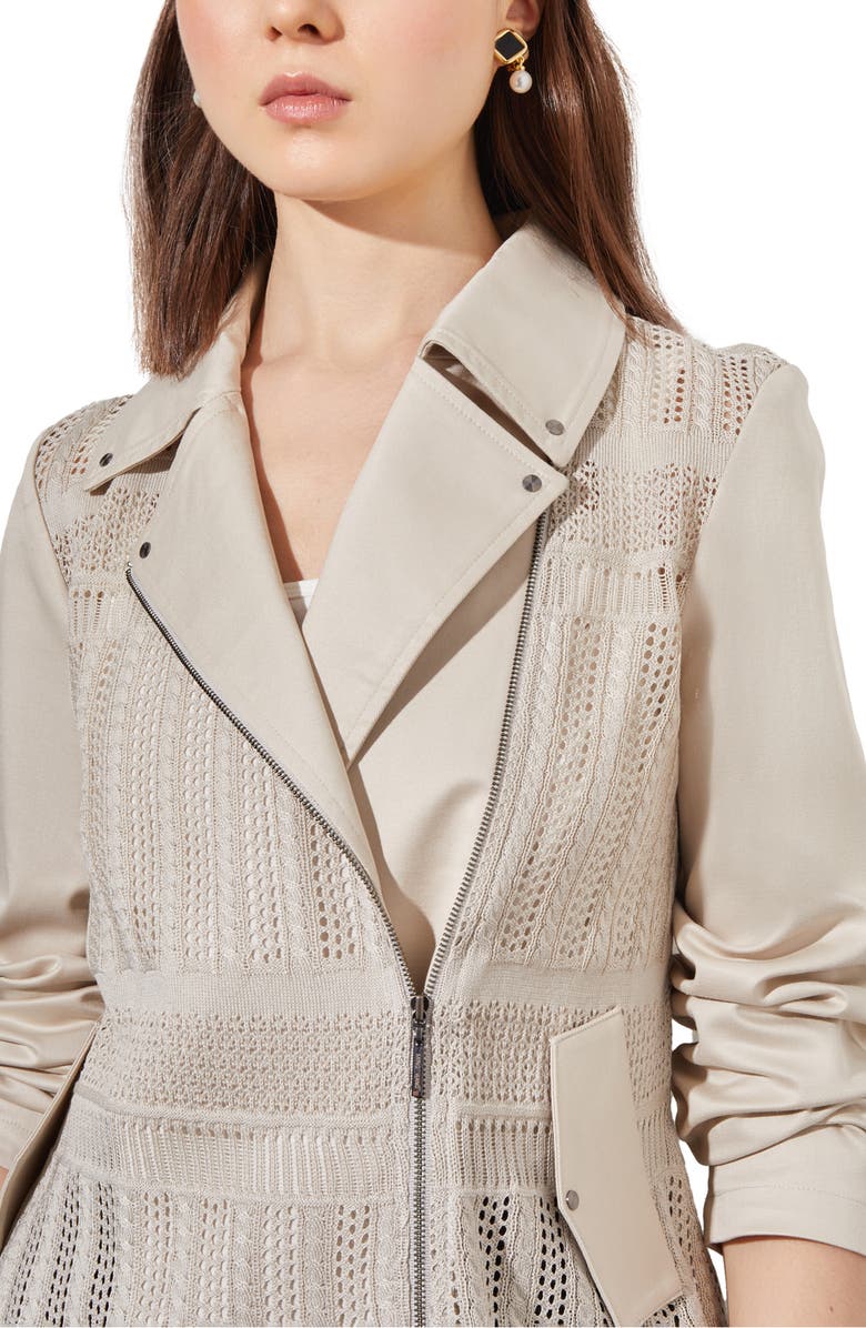 Ming Wang Knit & Twill Moto Jacket, Alternate, color, 