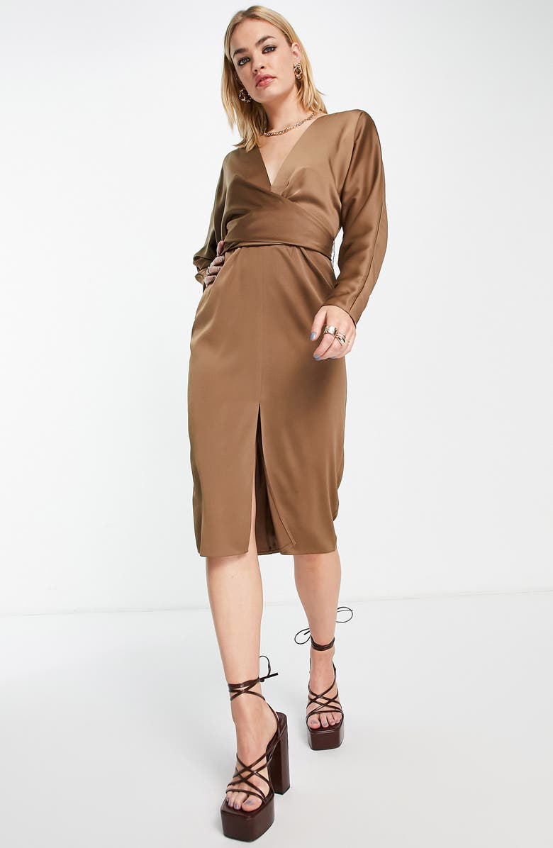 ASOS DESIGN Long Sleeve Satin Dress, Alternate, color, 
