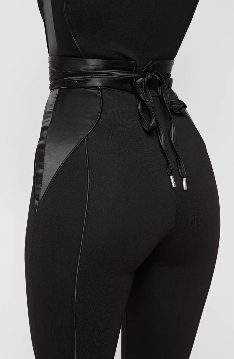 Manière De Voir Satin Contour Flared Jumpsuit, Alternate, color, Black