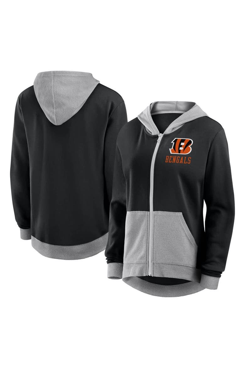Women's Logo Athletic Black Cincinnati Bengals Hit It French Terry Full-Zip Hoodie, Main, color, Black