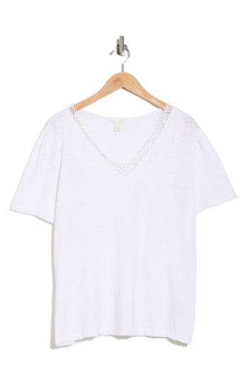 Caslon ® Embroidered Cutwork V-neck T-shirt